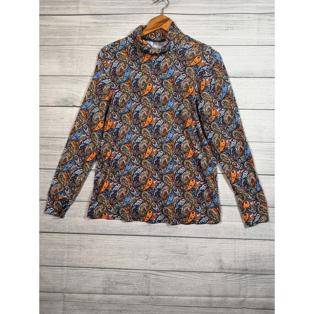 Easy Essentials Women's Large Multicolor Paisley Long Sleeve Mock Neck Top 4334